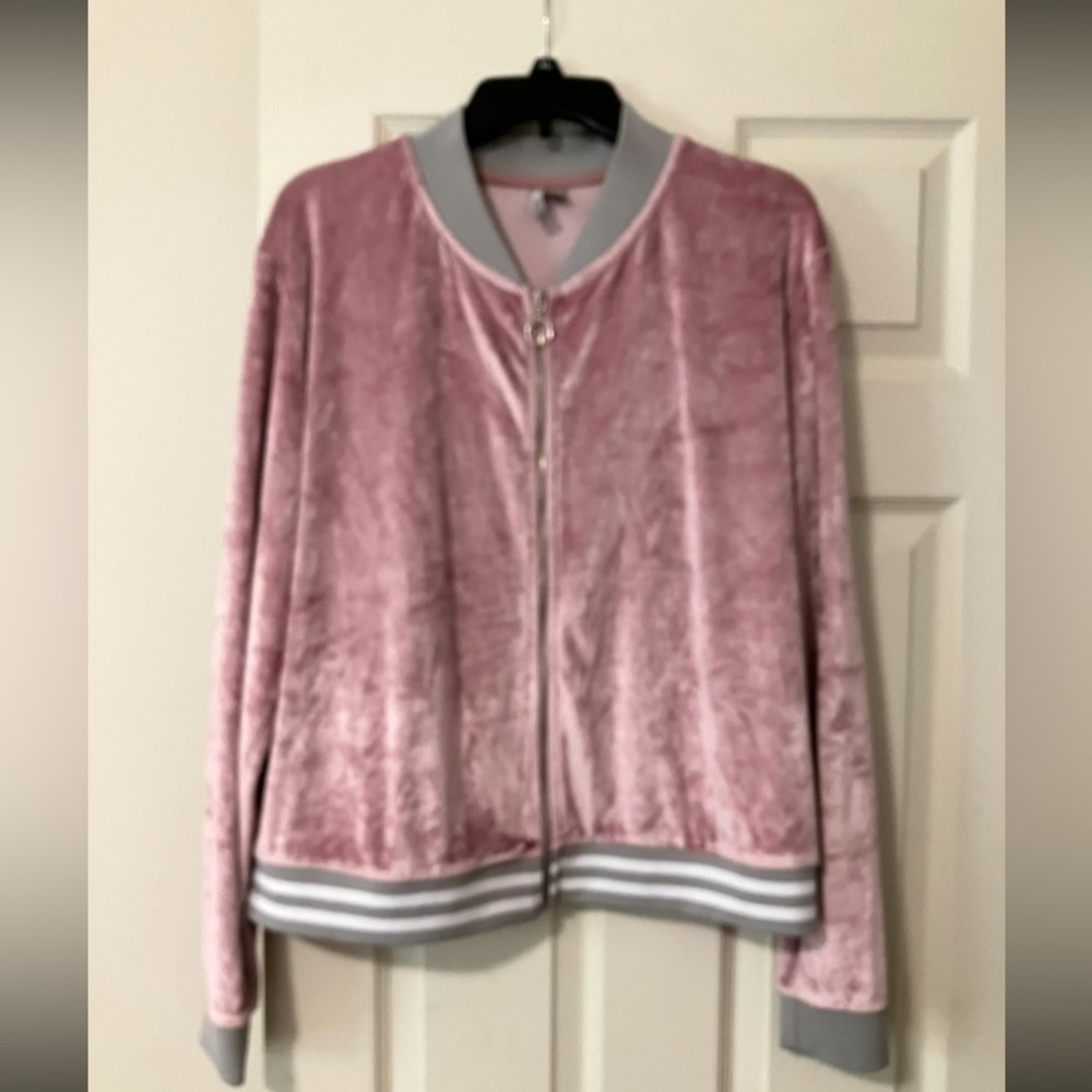 ASOS Pink Crashed Velvet Bomber Jacket with Elastic Trim, size 16